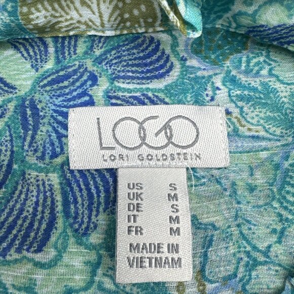 LOGO Lori Goldstein Floral Chiffon Ruffle Collar Pintuck Top Sz S Fairy Peasant - Picture 6 of 9